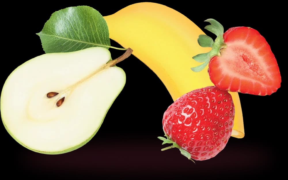 نیمهی گلابی، موز و توتفرنگی